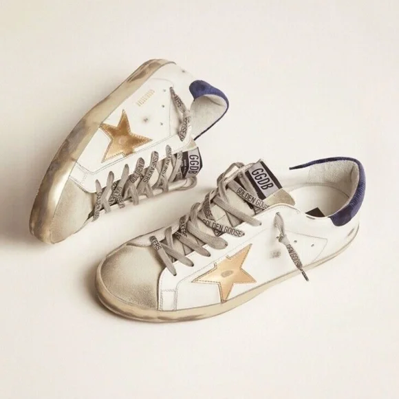 Mens Golden Goose Super-Star sneaker with midnight blue corduroy velvet  heel tab